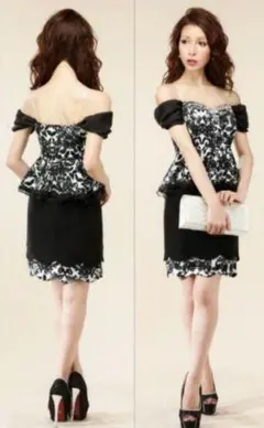 美品オフショルダー ペプラム ナイトドレス