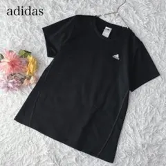 【L】アディダス　半袖Tシャツ　刺繡ロゴ　黒　ブラック　クルーネック　レディースのサムネイル