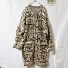 ネイティブ柄 ロングカーディガン 総柄 オーバーサイズ厚手ニットヴィンテージ風