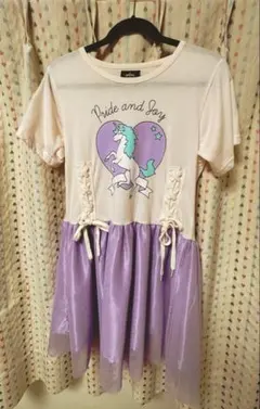 リッスンフレーバー♡ユニコーンビッグハート♡レースアップチュールワンピースのサムネイル
