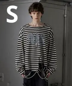 GRANCY 総柄ラインストーングラフィックロンT ブラック ボーダー