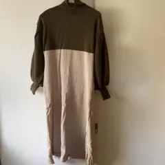 リブ編みニットワンピース バイカラー　ニットワンピース