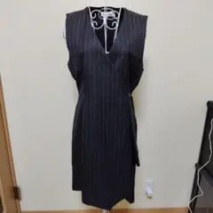 SYNONYME　 ノースリーブワンピース ストライプ ウール ブラック