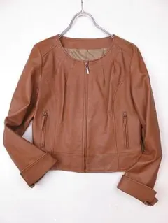 【値下げ】リフレクト　Reflect　レザージャケット　羊革　ノーカラー　茶　M