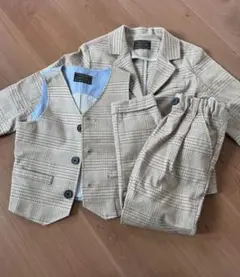 BREEZE ベージュ系チェック スーツセット 120