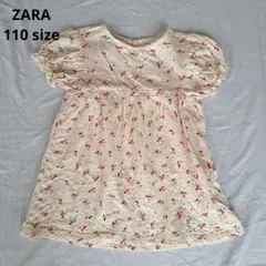 ザラ 花柄半袖ワンピース フリル 110 女の子 フレア コットン素材