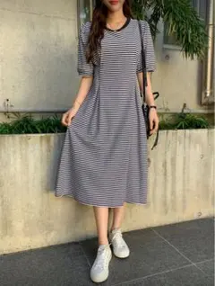 Dazy ストライプ 半袖 ロングワンピース