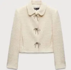 ZARA リボンボタン　ツイードジャケット