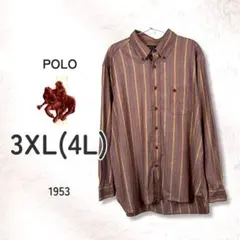 POLO ポロ ボタンダウン ストライプ シャツ 綿100 4L 3XL 胸刺繍のサムネイル