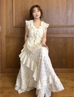 リリーブラウン　ラッフルフリルフレアワンピース ドット 1サイズ　森香澄着用 リリーブラウン ラッフルフリルフレアワンピース ドット 1サイズ 森