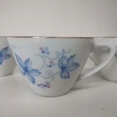 青い花柄の陶器カップ 5個セット 直径約9cm