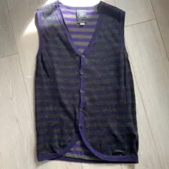 皆大好きDIESEL 　ベスト　 S メンズ　紫パープル　ストライプ　薄手ニット