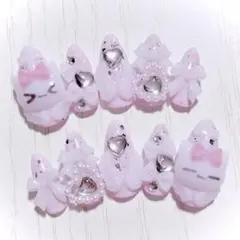 No.402　ネイルチップ 現品 量産型 地雷系 サブカル 平成女児 ピンク 猫