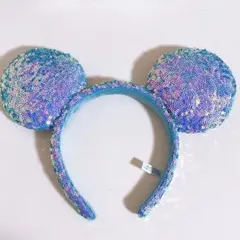 ディズニー スパンコール カチューシャ ブルー ミッキー ミニー　水色 シー 青