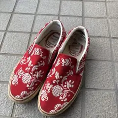 VANS 花柄 スリッポン レッド