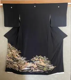 ⭐︎b792 正絹 黒留袖 比翼付 五つ紋 落款 金銀駒刺繍 金銀箔 極美品