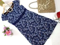 Maglie par ef-de 豪華 花柄総刺繍ワンピース ドレス 9号 紺