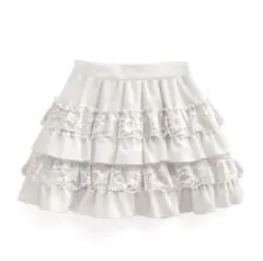 ホワイト フリル レース フレアスカート