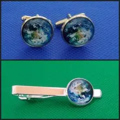 地球　カフスボタン＆ネクタイピンセット