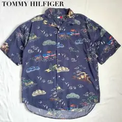 90s TOMMY HILFIGER 総柄 レーヨン 半袖 開襟 アロハシャツ