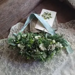 新緑のころ❁。グリーンを紡いだ~横長スワッグ~ドライフラワーリース~