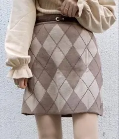 【ZOZO完売商品/apres jour】アーガイルスカート ビンクベージュ