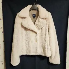 【古着】冬物ファーコート ベージュ ダブルブレスト ジャケット ジュニア