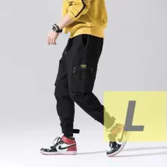 ストリート テーパードパンツ カーゴパンツ ワークパンツ ボトムス ぶらっく L