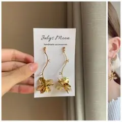 5580アンティークピアスイヤリングゴールド大ぶりフラワーロングシンプル韓国お花