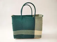 メキシコ　メルカドバッグ（カゴバッグ）　ダークグリーン×クリーム