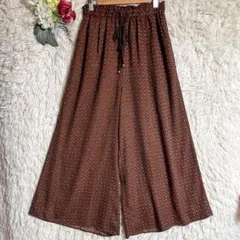 【ジェットセットソロプラス】M ワイドパンツ 総柄 ブラウン ウエストゴム