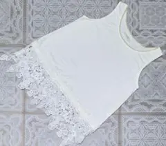 ナイスクラップ パール 裾レース タンクトップ 白 アイボリー インナー ②