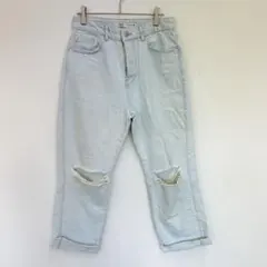 ZARAザラ 膝ダメージ デニム ジーンズ テーパード 38(L)サイズ ブルー