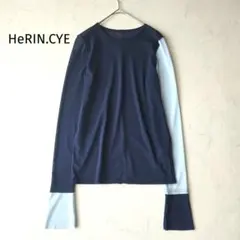 【美品】HeRIN.CYE クルーネックメッシュインナートップス バイカラー