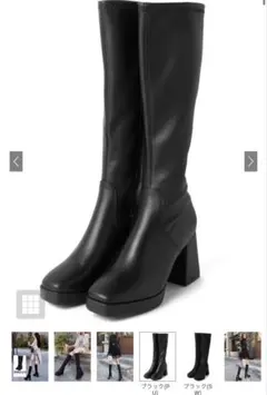 スクエアトゥチャンキーヒールロングブーツ　gd1535