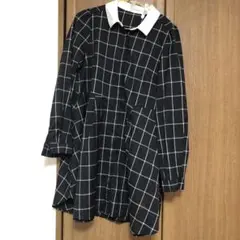 mysty woman チェック シャツワンピース 黒　ブラック