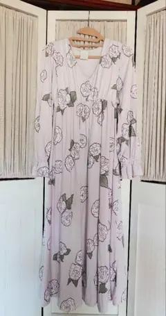 ジェラートピケ　カップ付き花柄ルームウェア　 薄紫　長袖　ジェラピケ