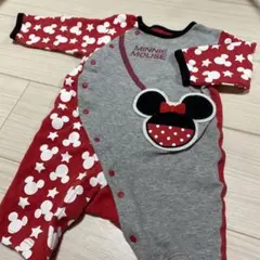 ミニー ロンパース 長袖 ディズニー 60~70 赤 グレー
