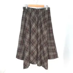ロング　フレアスカート　チェック　ブラウン　総柄　M 古着　秋　冬　良品　　茶色