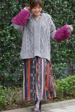 ファブリックプリントジャージースカート ／ ロングスカート Mサイズ