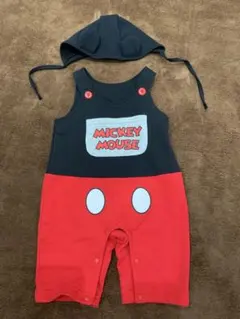 ミッキー ロンパース カバーオール 80 帽子 フード コスプレ