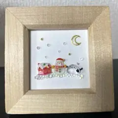 雪の日のシマエナガさん　ハンドメイド　シーグラスアート　ガラスアート
