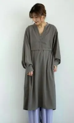 SUGAR SPOON レイヤードシャツワンピ 　グレー シャツワンピース 長袖