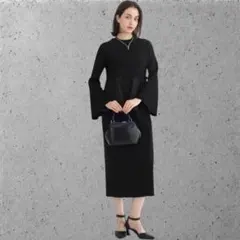 新品/定価2万8千 Aga ヤマダヤ ワンピ ぺプラム フレア袖 フォーマル M