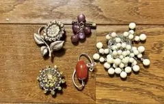 値下げ)ヴィンテージ　レトロ　ブローチまとめ売り ブローチ まとめ売り ヴィンテージ アンティーク 中古 6個