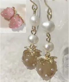 【値下げ】No.71＊淡水パールと苺のロングピアス