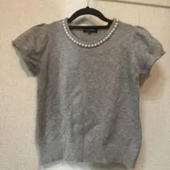グレー M パールネックレス付き 半袖ニット