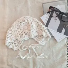 Handmade☆花模様ボンネット帽☆ベビーキッズ