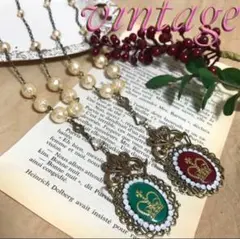 ヴィンテージ　インタリオ　カボション　パール　アール・ヌーヴォー調　ネックレス