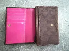 可愛い♪ COACH コーチ 長財布 シグネチャー ブラウン ピンク レザー